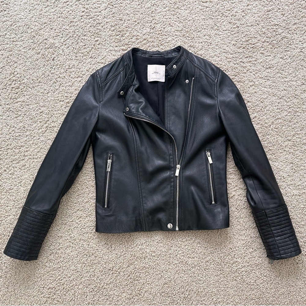 Genuine Sheep Leather Black Biker Jacket XS